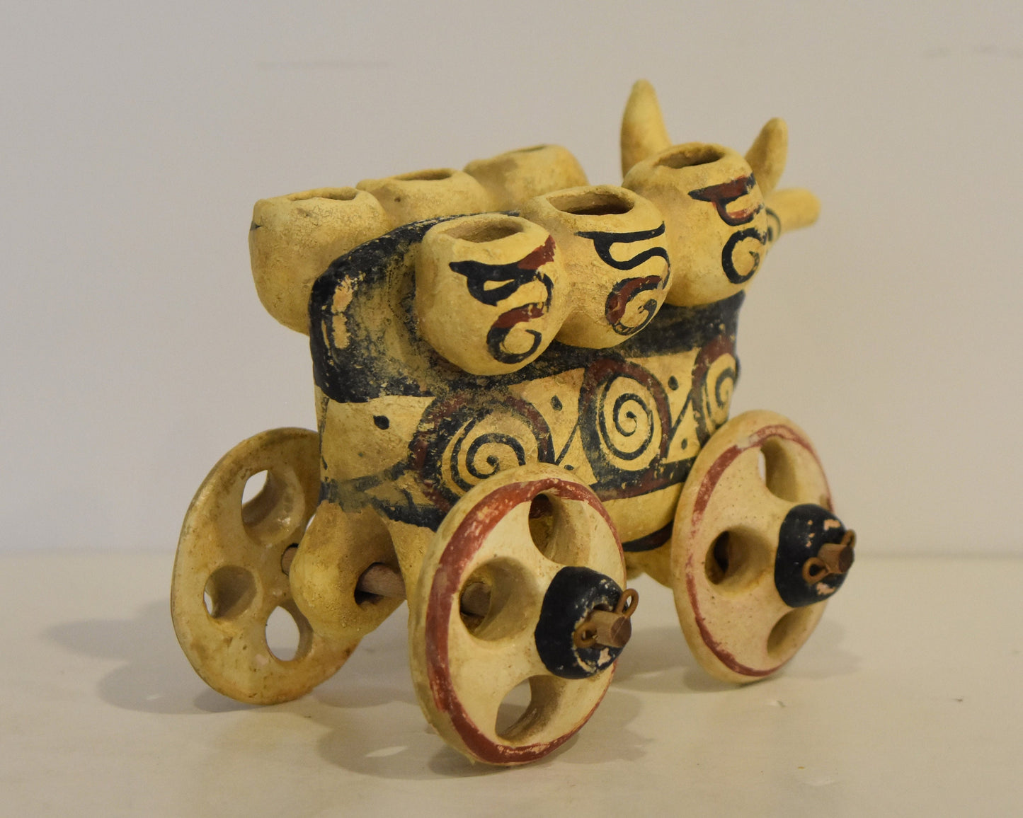 Bull on Wheels - Carrying Amphoras - Children's Toy - Athens, Attica  - 500 BC - Museum Reproduction - Ceramic Artifact