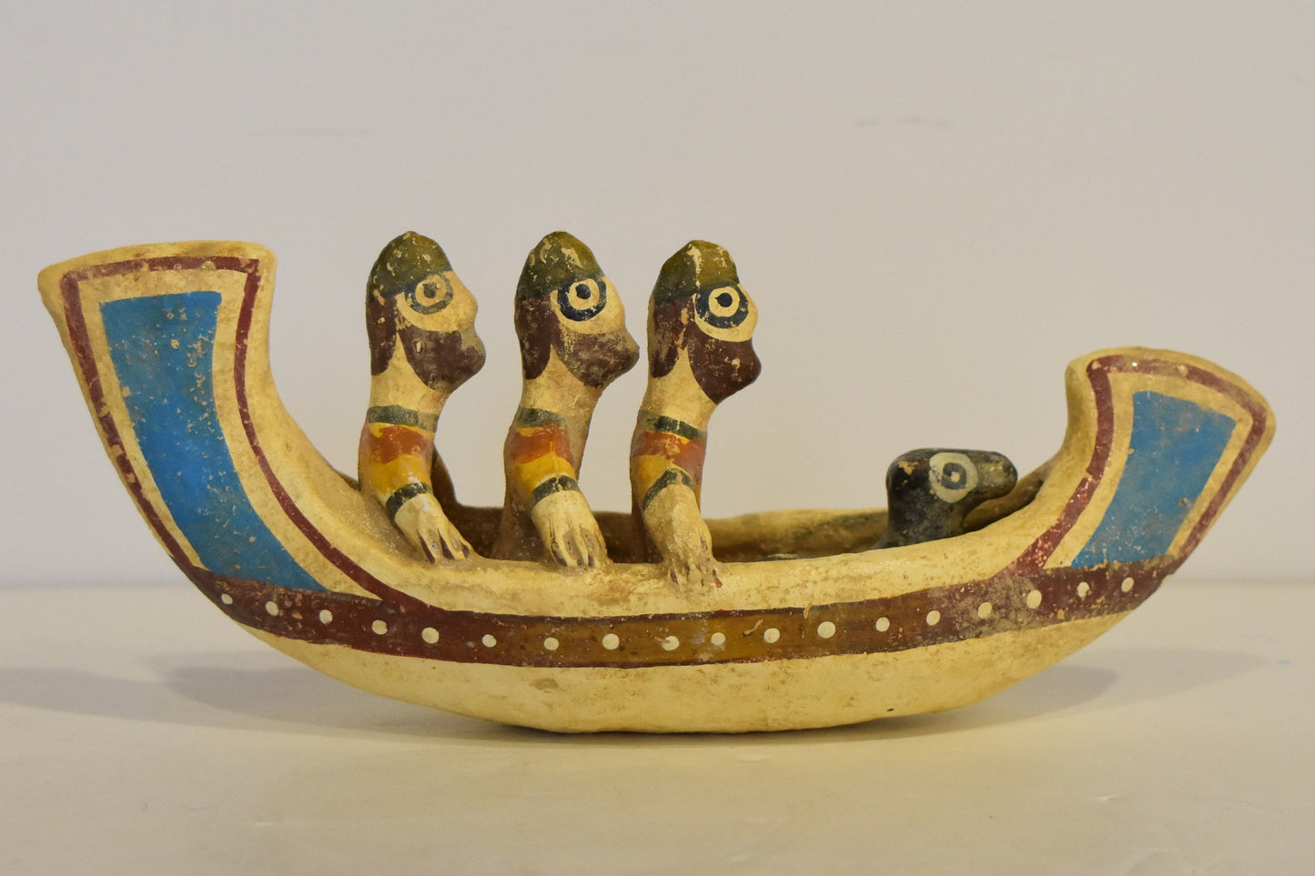 Terracotta Βoat with Three Rowers - Cyprus - ca 1100 BC - Museum Reproduction - Ceramic Artifact