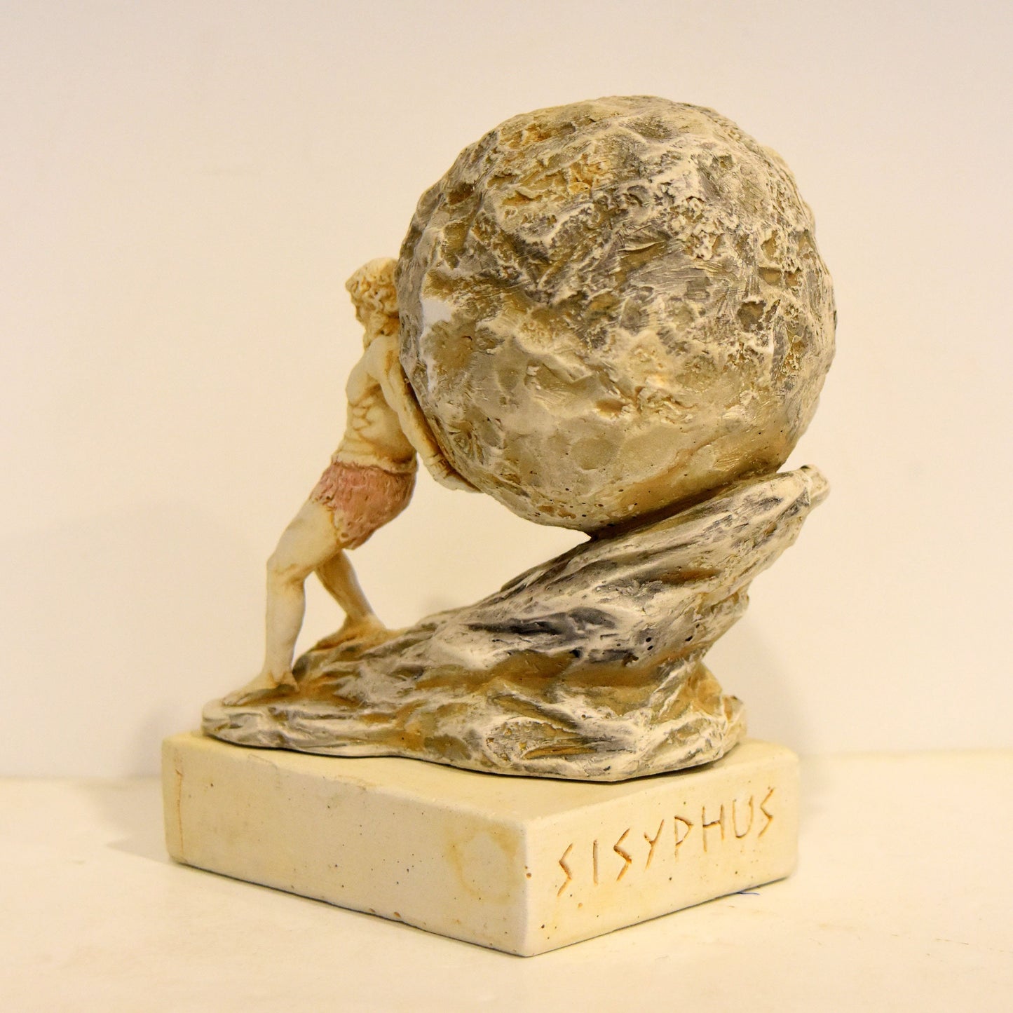 Sisyphus Sisyphos - Zeus dealt him the eternal punishment of forever rolling a boulder up a hill of Hades - Handmade - Casting Stone